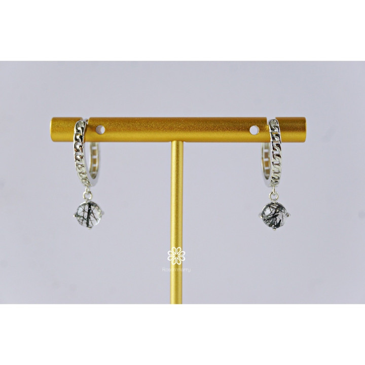 Ohrringe aus rohem, schwarzem Rutilquarz – Sterlingsilber