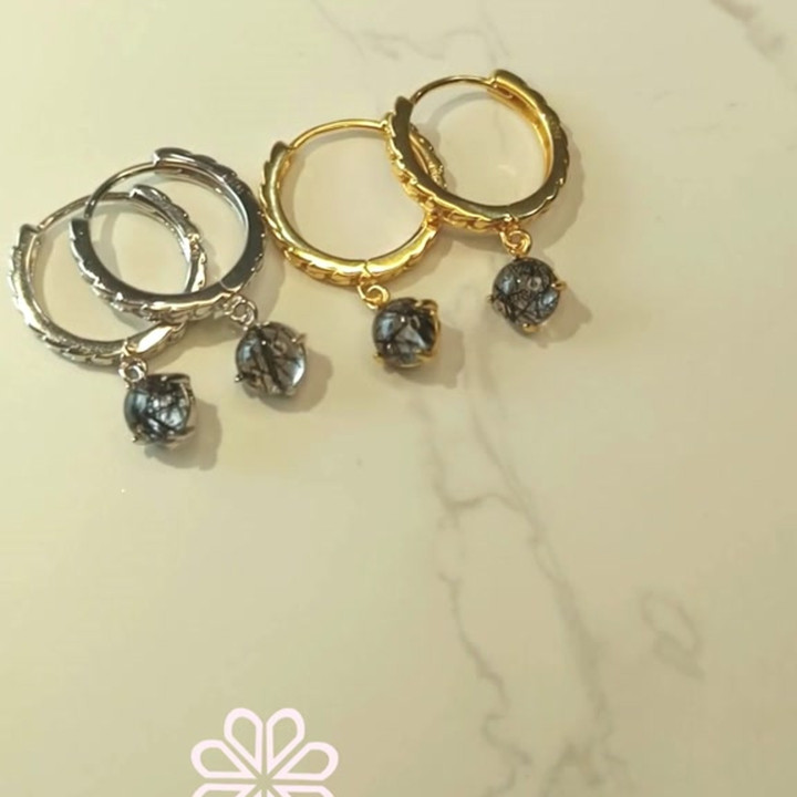 Ohrringe aus rohem, schwarzem Rutilquarz – Sterlingsilber