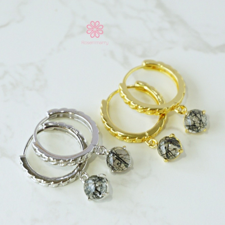 Ohrringe aus rohem, schwarzem Rutilquarz – Sterlingsilber