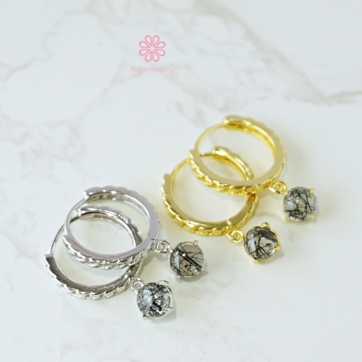 Ohrringe aus rohem, schwarzem Rutilquarz – Sterlingsilber