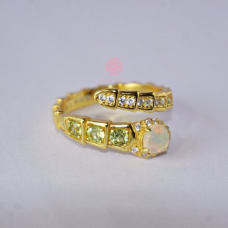 Opal and Peridot Snake Ring | 925 Sterling Silver | Adjustable