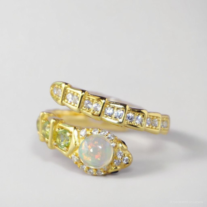 Opal and Peridot Snake Ring | 925 Sterling Silver | Adjustable
