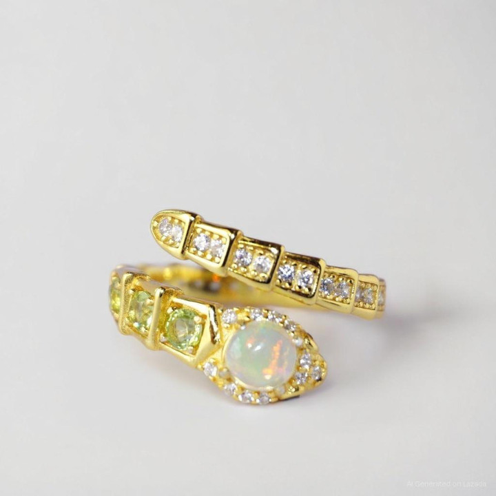 Opal and Peridot Snake Ring | 925 Sterling Silver | Adjustable