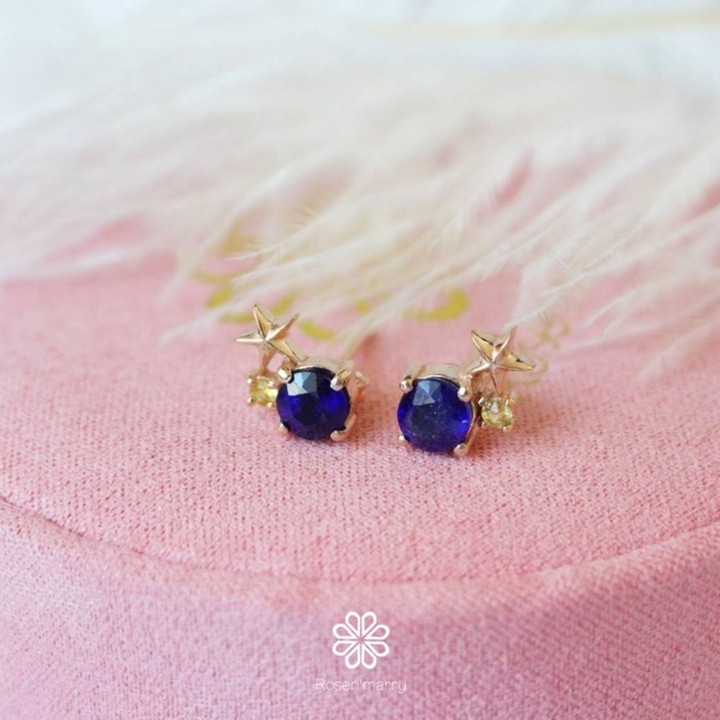 Boucles d'oreilles en saphir et or rose | Argent sterling 925