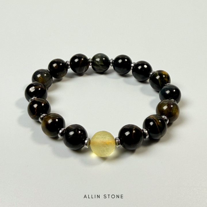 Black Tiger's Eye and Libyan Desert Glass Bracelet