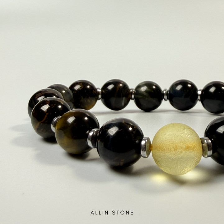 Black Tiger's Eye and Libyan Desert Glass Bracelet