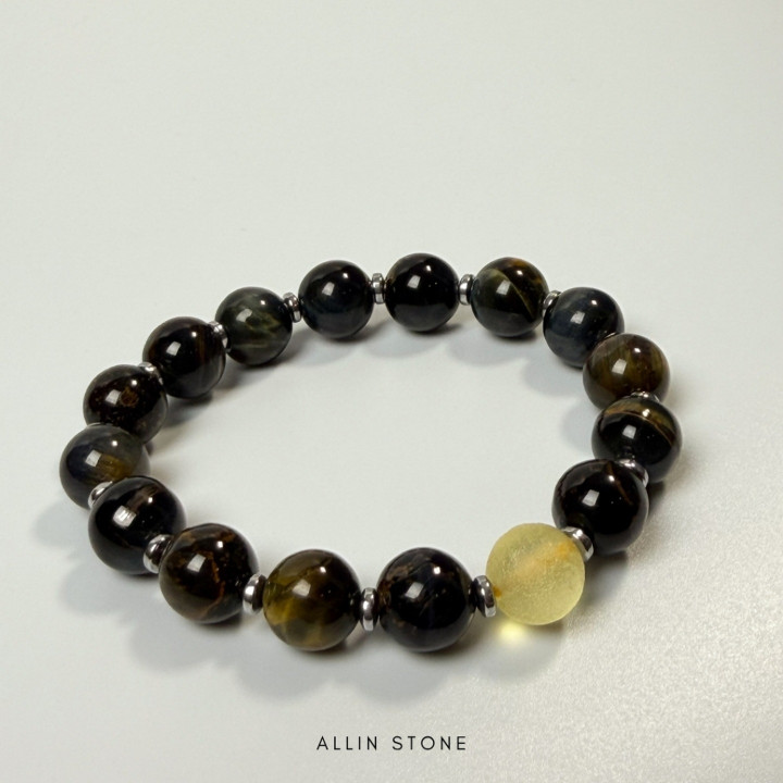 Black Tiger's Eye and Libyan Desert Glass Bracelet