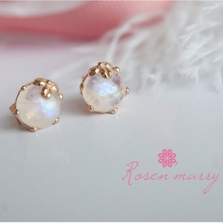 Sky Blue Moonstone Earrings | Sterling Silver, Pink Gold