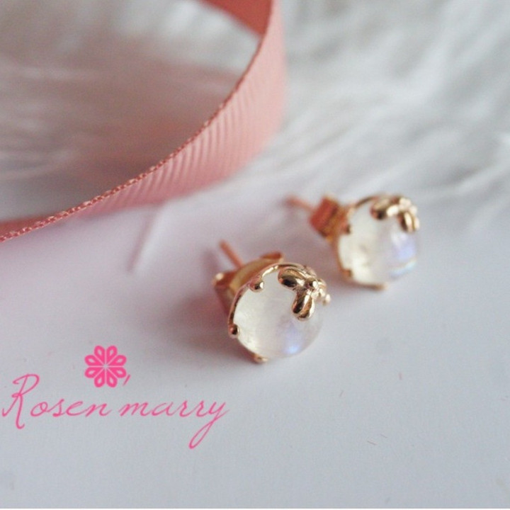 Sky Blue Moonstone Earrings | Sterling Silver, Pink Gold