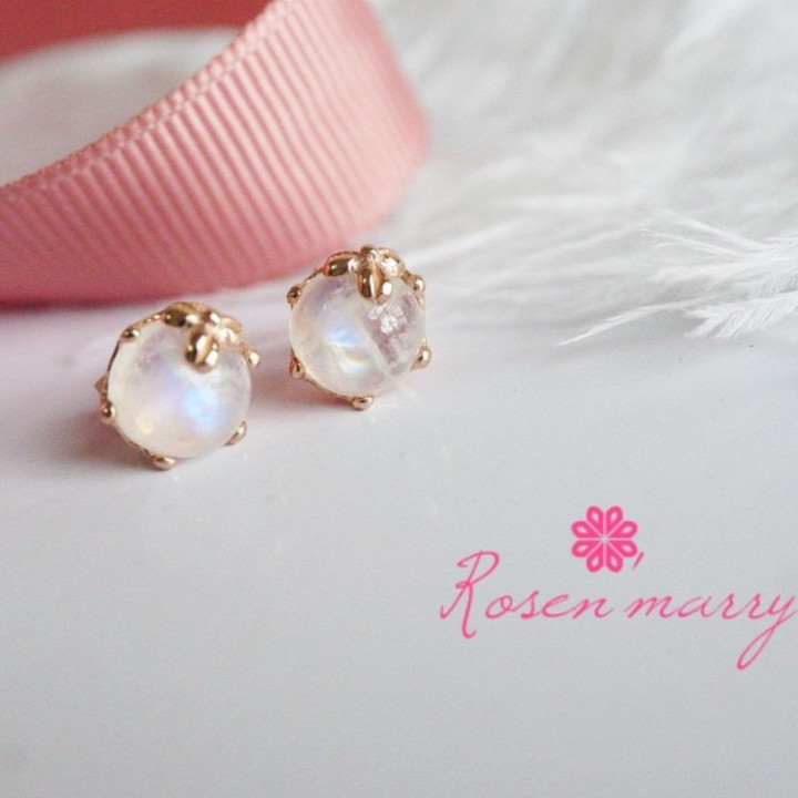 Sky Blue Moonstone Earrings | Sterling Silver, Pink Gold