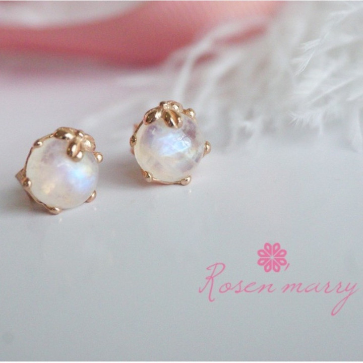 Sky Blue Moonstone Earrings | Sterling Silver, Pink Gold