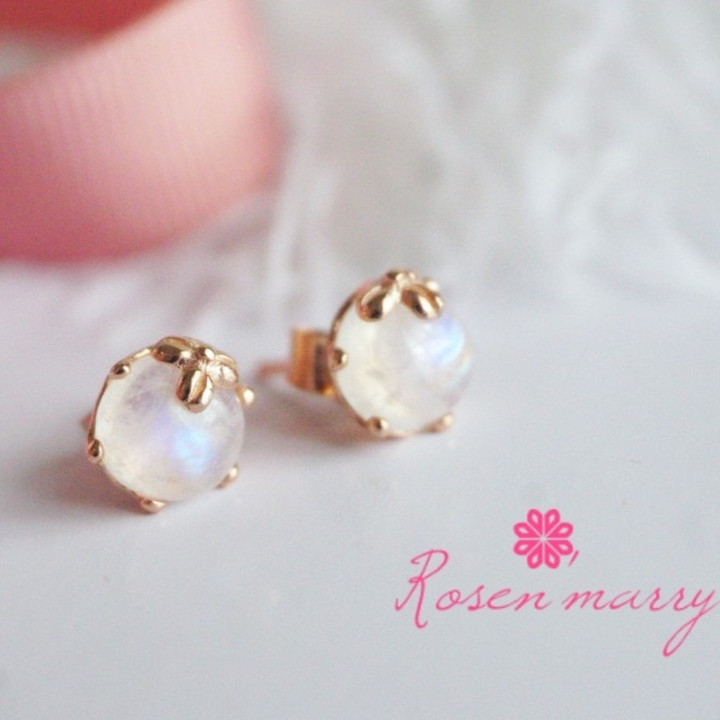 Sky Blue Moonstone Earrings | Sterling Silver, Pink Gold