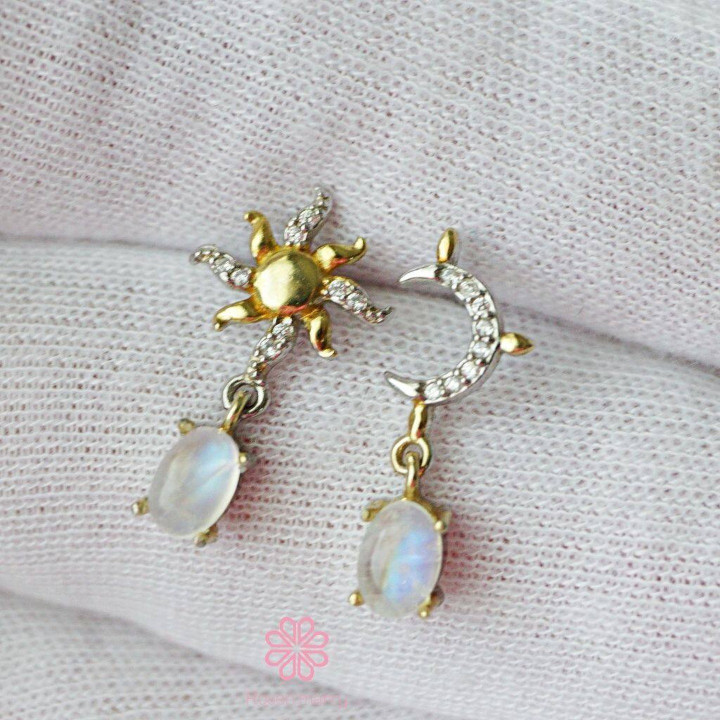 Blue Moonstone Dangle Earrings | Sterling Silver Gemstone Gift