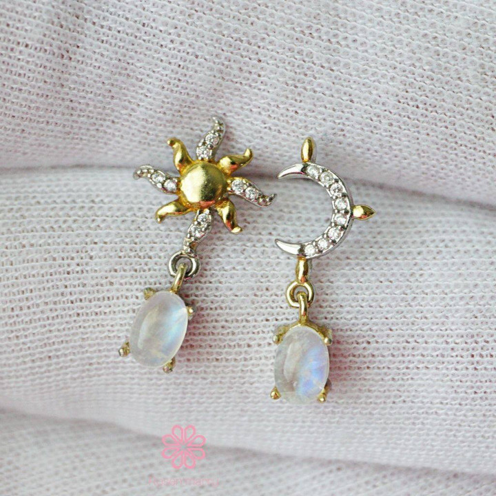 Blue Moonstone Dangle Earrings | Sterling Silver Gemstone Gift