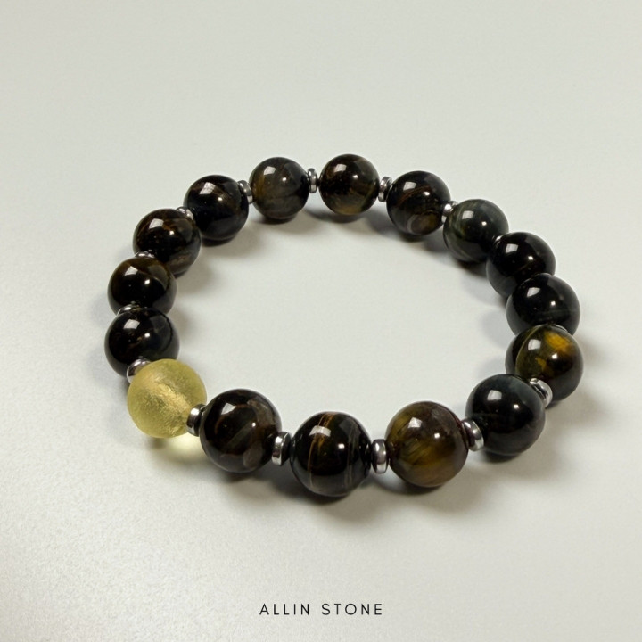 Black Tiger's Eye and Libyan Desert Glass Bracelet
