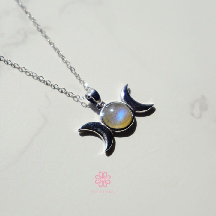 Himmelblaue Mondstein-Halskette | Anhänger aus Sterlingsilber | Romantisches Geschenk