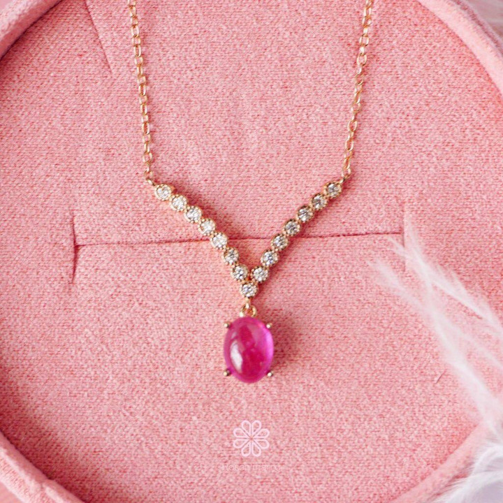 Genuine Ruby Necklace in Sterling Silver and Pink Gold