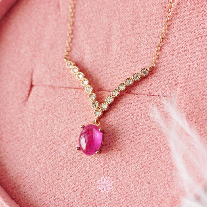Genuine Ruby Necklace in Sterling Silver and Pink Gold