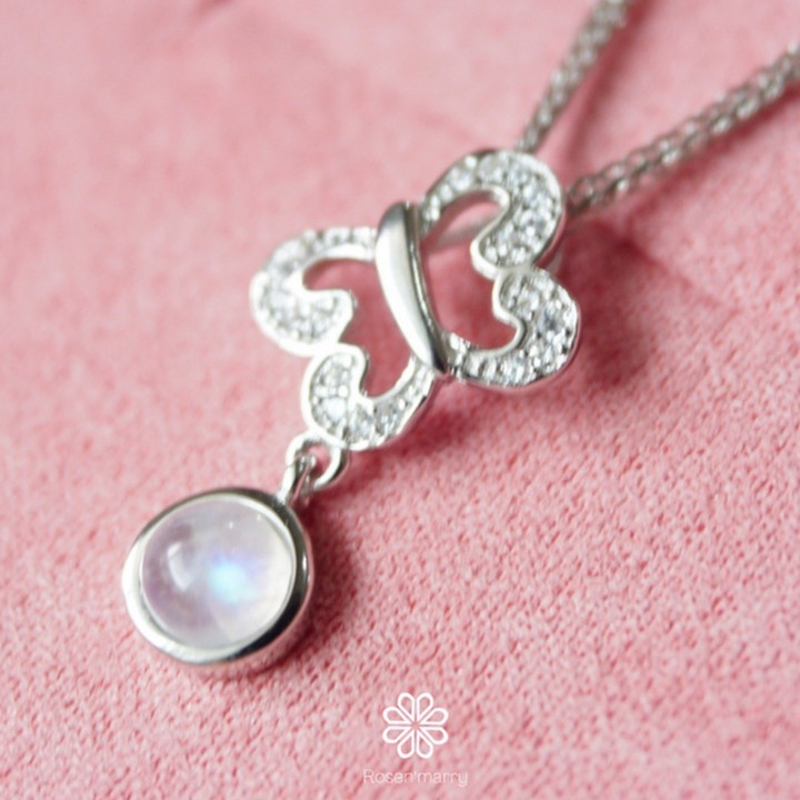 Collier en pierre de lune bleu ciel | Pendentif en argent sterling | RN027