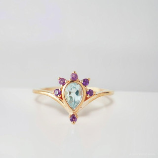 Amethyst and Topaz Sterling Silver Ring - Pink Gold Plated