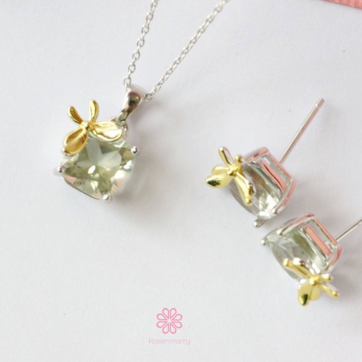 Green Amethyst Necklace in Sterling Silver | Rosen'marry RN015GA