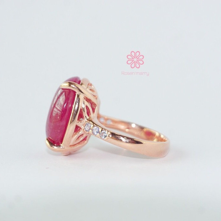 Genuine Ruby Ring | Rose Gold Plated Sterling Silver | Size 56