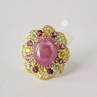 Radiant Ruby and Gemstone Ring (Sterling Silver Gold Plated)