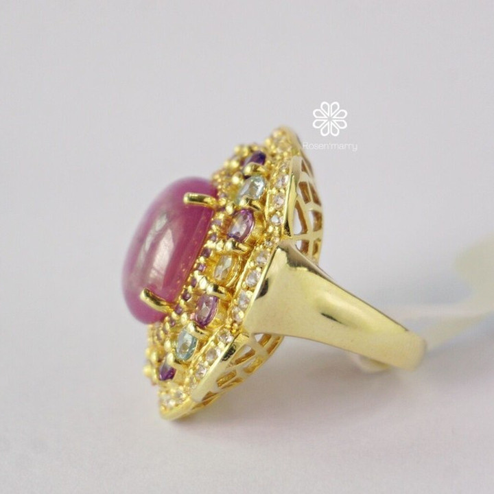 Radiant Ruby and Gemstone Ring (Sterling Silver Gold Plated)