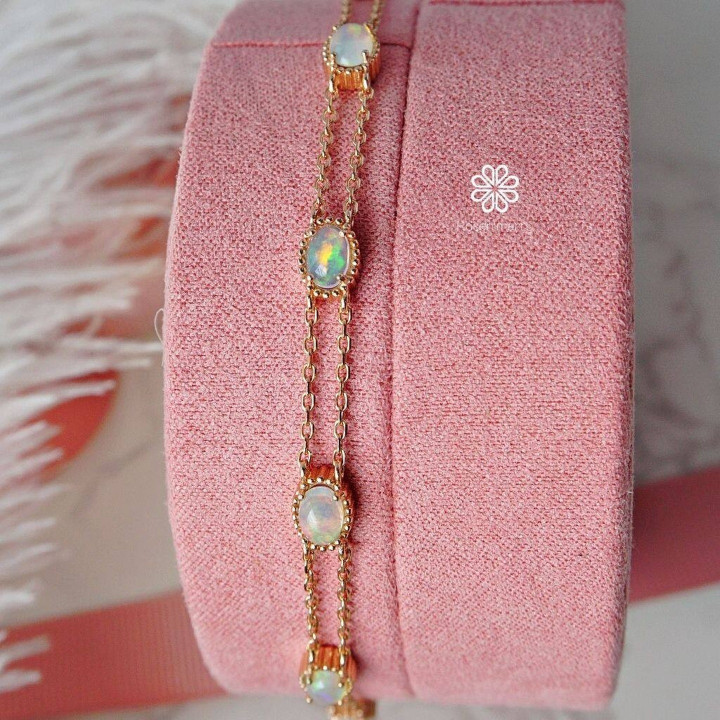 Echtes Opalarmband | 925er Sterlingsilber und Roségold
