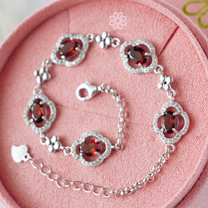 Bracelet en grenat véritable et argent sterling - Rosen'marry RB049