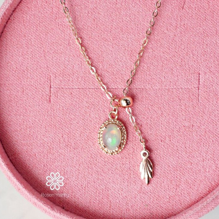 October Birthstone Opal Necklace | Sterling Silver and Pink Gold