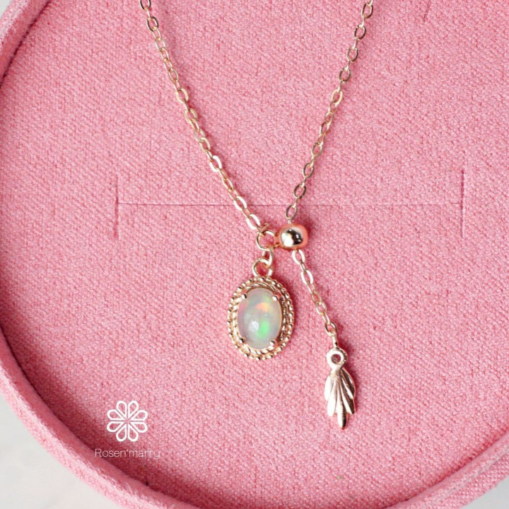 October Birthstone Opal Necklace | Sterling Silver and Pink Gold