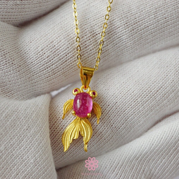 Rose Quartz and Ruby Necklace in Sterling Silver