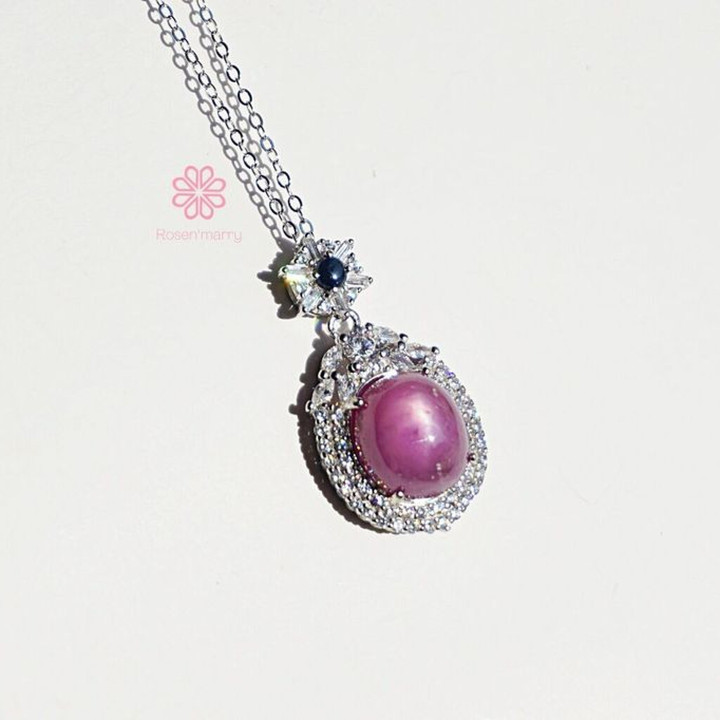 Star Ruby and Sapphire Necklace | 9ct Sterling Silver Pendant