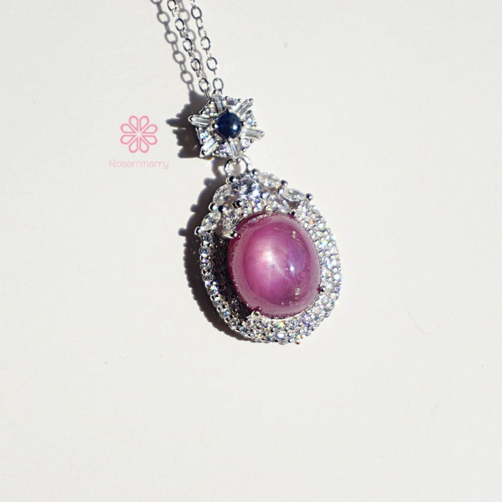Star Ruby and Sapphire Necklace | 9ct Sterling Silver Pendant