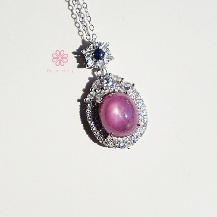Star Ruby and Sapphire Necklace | 9ct Sterling Silver Pendant
