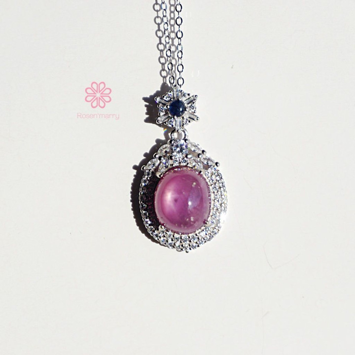 Star Ruby and Sapphire Necklace | 9ct Sterling Silver Pendant
