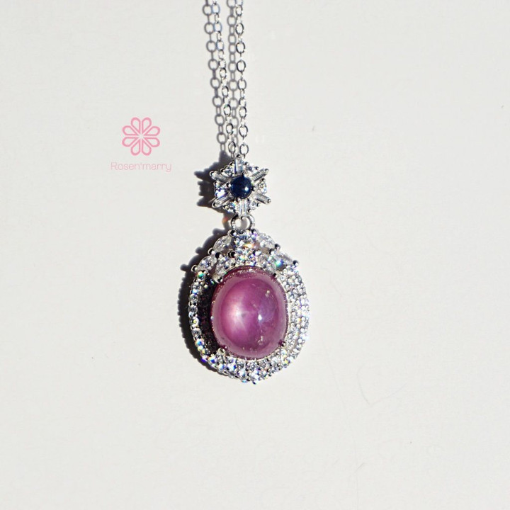 Star Ruby and Sapphire Necklace | 9ct Sterling Silver Pendant