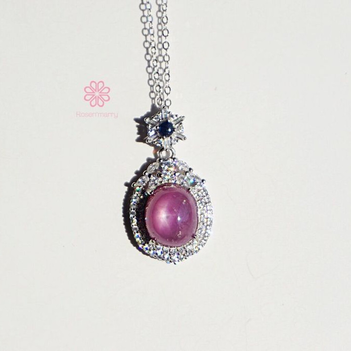 Star Ruby and Sapphire Necklace | 9ct Sterling Silver Pendant