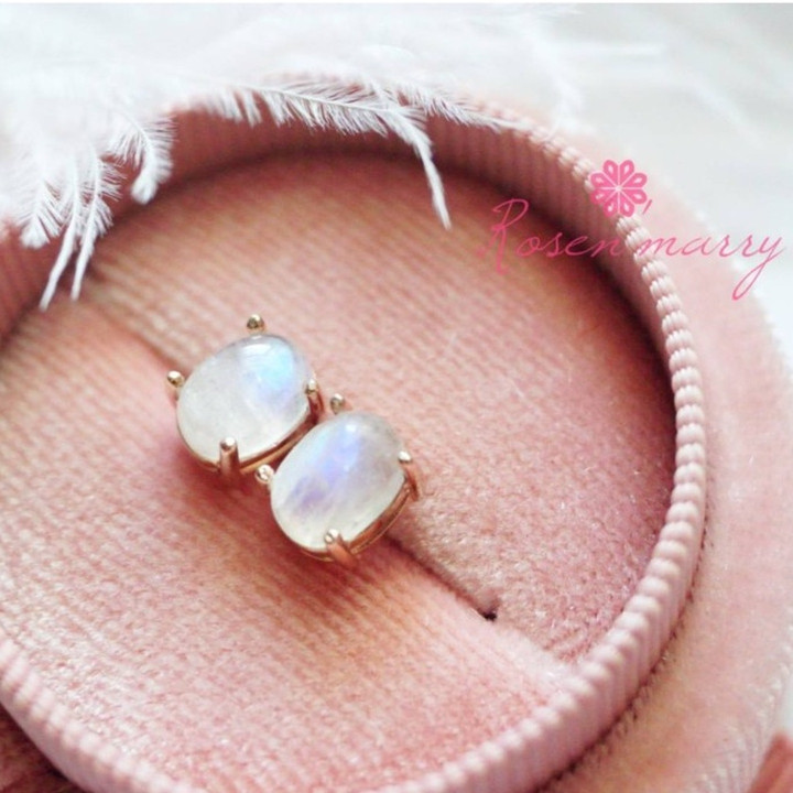 Boucles d'oreilles en pierre de lune bleue en forme de fleur | Argent sterling plaqué or rose