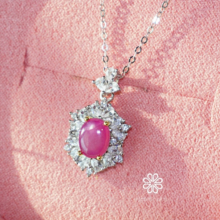 Sparkling Pink Ruby Necklace | Sterling Silver Pendant and Gift Box