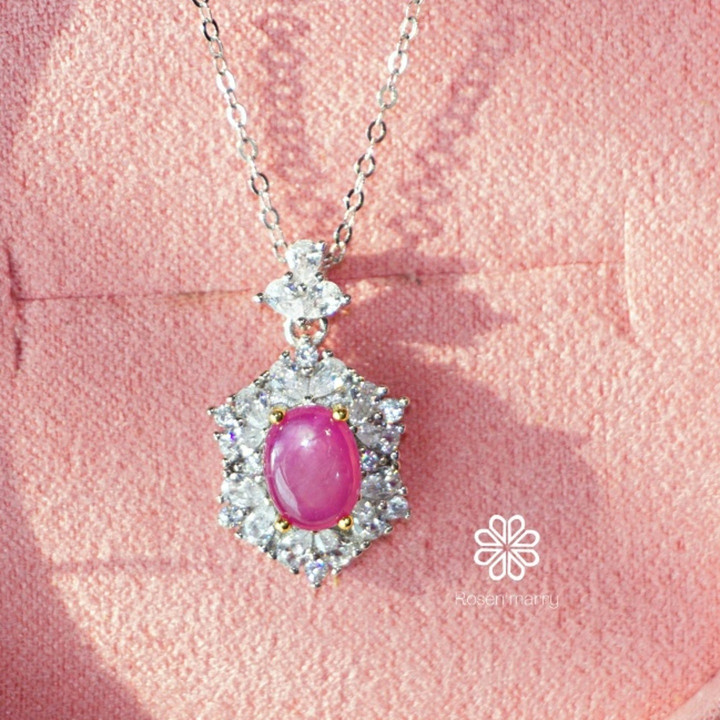 Sparkling Pink Ruby Necklace | Sterling Silver Pendant and Gift Box