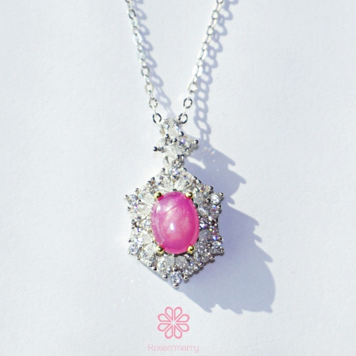 Sparkling Pink Ruby Necklace | Sterling Silver Pendant and Gift Box
