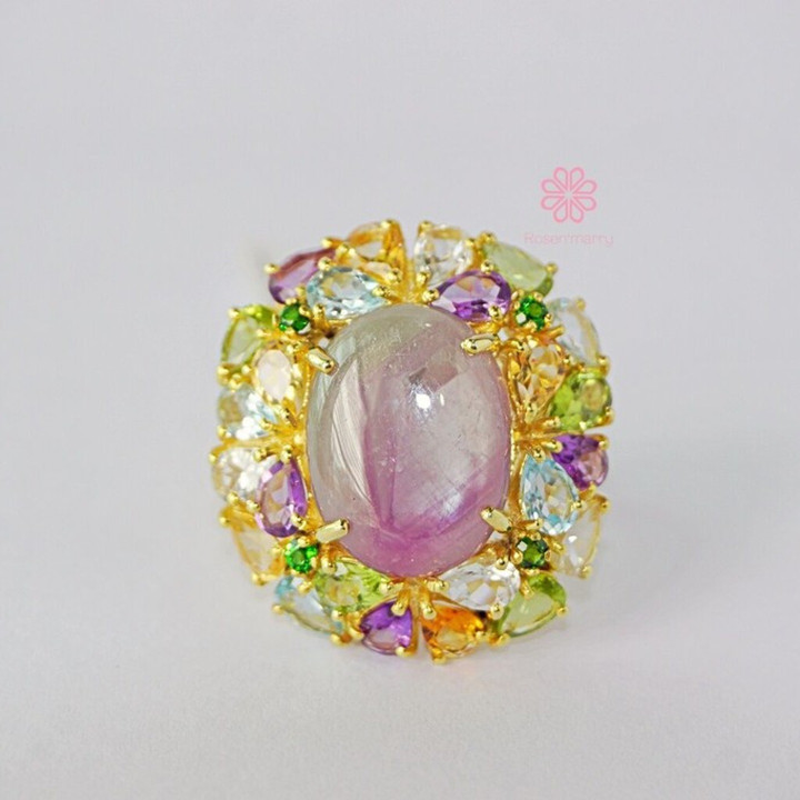 Radiant Ruby Ring: 40 Carat Gemstone Symphony in Sterling Silver