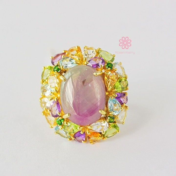 Radiant Ruby Ring: 40 Carat Gemstone Symphony in Sterling Silver