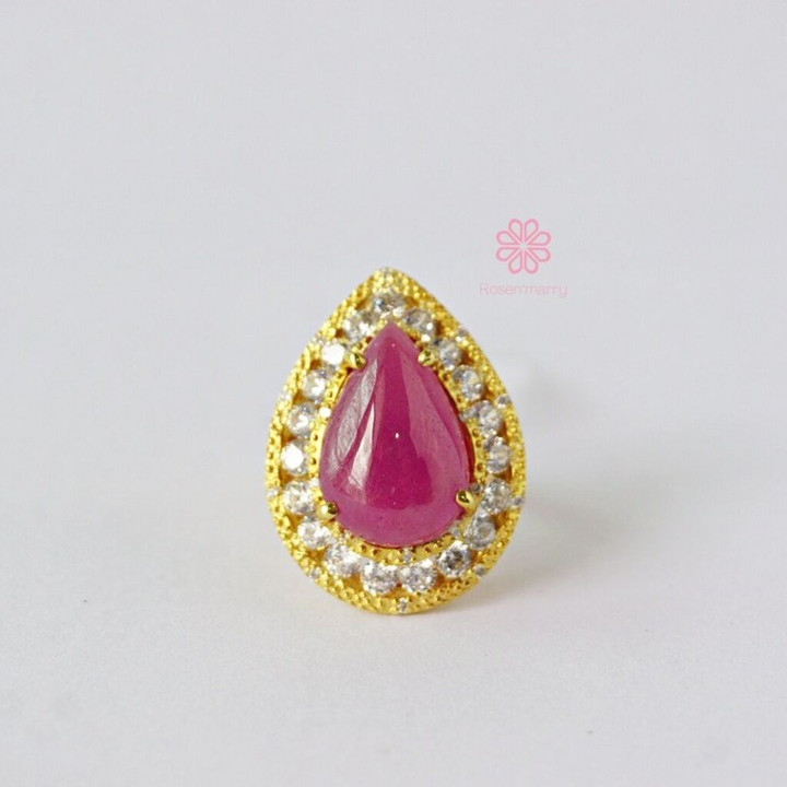 Radiant Ruby Teardrop Ring | 13ct, Sterling Silver and Gold