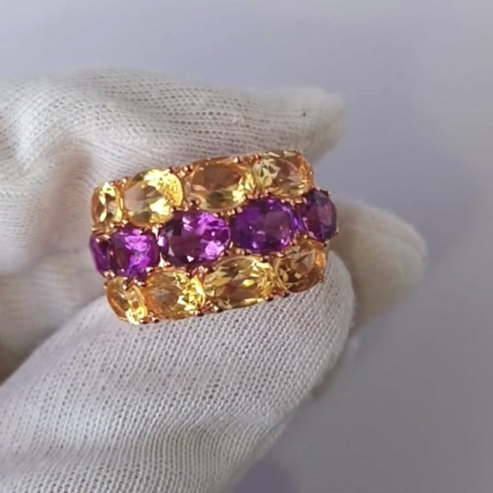 Amethyst- und Citrinring | 11 ct echte Edelsteine ​​| 925er Sterlingsilber