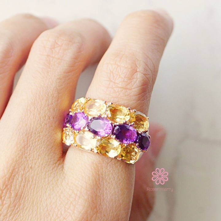 Amethyst- und Citrinring | 11 ct echte Edelsteine ​​| 925er Sterlingsilber