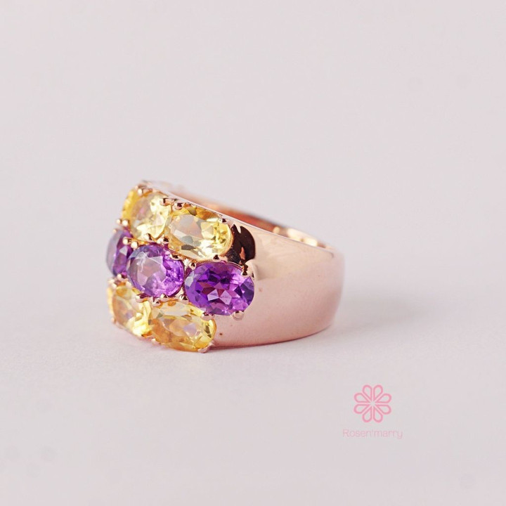 Amethyst- und Citrinring | 11 ct echte Edelsteine ​​| 925er Sterlingsilber