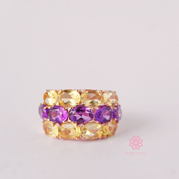Amethyst- und Citrinring | 11 ct echte Edelsteine ​​| 925er Sterlingsilber
